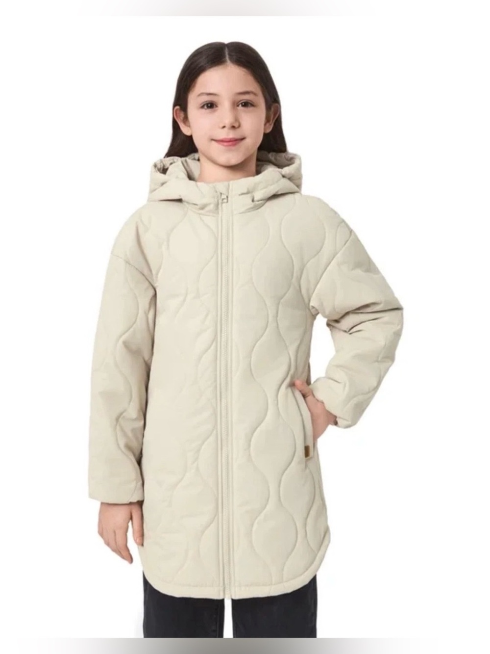 NWT Mondetta Girls Cream Quilted Hooded Puffer Coat size S 7/8